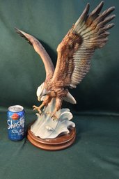Vintage Resin Eagle Figurine (Made In Italy)On Wood Base, Signed, 19'H  (298)