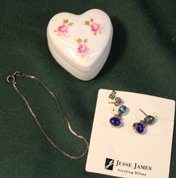 .925 Silver Bracelet & Earrings,  Bone China Ring Box   (299)