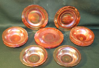 6 Marigold  Carnival Glass Bread Plates, 6'D & 10 Berry Bowls, 5'D  (Matches Grill Plates)  (29)