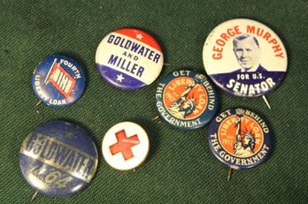 Assorted Group Of 6 Political Pin Back Buttons And Red Cross Pin  (302)