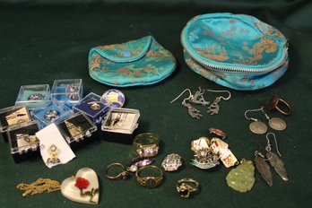 Elk Lodge & Other Pin Back Pins, 3 Pr Silver Earrings, Rings (.925 Gold Filled) Jade Pendant, Amethyst  (305)