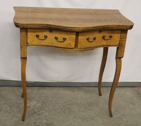 Oak Quartersawn Serpentine Vanity Table/desk, Original Hardware, Ca. 1900, 34'x 14'x 33'H   (305)