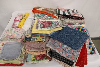 Table Top Lot Of Quilt Pieces (squares) And Fabric  (307)