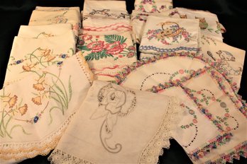 Antique & Vintage 7 Pillow Cases, Dresser Scarf, Dollies - Many Embroidered  (308)