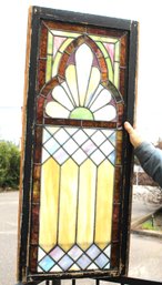 Antique Stained & Leaded Glass Wood Framed Window, Ca. 1900, 18'x 42'H   (309)