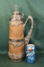 Large Oak  And Decoratively Molded Metal 16'H Beer Stein  (30)