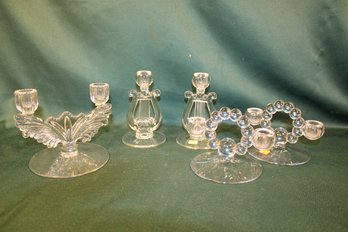 Vintage Group Clear Glass Candle Holders  (312)