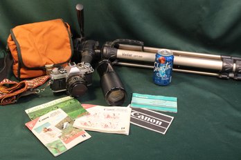 Canon AE-1 Camera & Canon Zoom Lens - 100-300mm (w/manuals)  &  Vivitar VPT360 Tripod  (317)