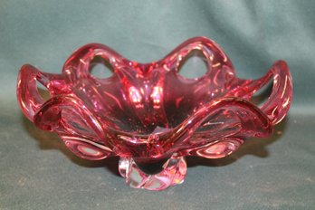 Hand Made Cranberry Glass Bohemia Bowl, Czechoslovakia, 11'x 5'H  (318)