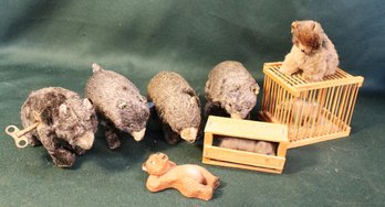 Vintage Lot Of 8 Bears - 4 Wind Up Occupied Japan W/3 Keys, Bears In Cages, More   (318)
