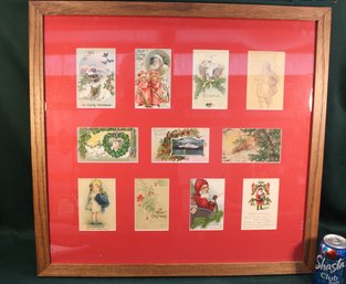 Antique 11 Framed Christmas Postcards, Circa 1901-1908, 26'x 24'  (321)