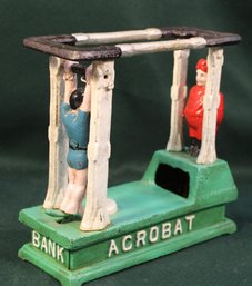 Antique Cast Iron Mechanical Acrobat Bank By Hubley, 7x3x7'H, Patd.1882  (322)