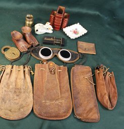 5 Leather Pouches, Welder's Glasses, Pr Wood Feet Pipe Rest, Eagle Lock Co. Lock,Terryville, Conn., More (323)
