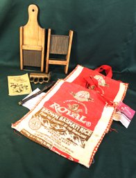 2 Rice Bags, 2 Kitchen Slicers,  Brass US 1918 Sword Hilt, Song Book, More  (325)