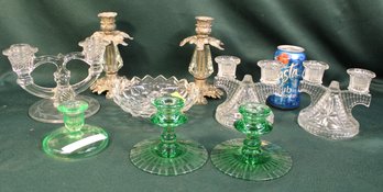 Glass And Metal Candle Holders - 3 Pair & 3 Singles  (One Single Is Uranium Glass) (329)