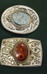 2 Vintage  Belt Buckles W/ Stone Inserts  (32)