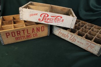 Antique 3 Wood Soda Boxes, Pepsi, 7 Up & Portland Bottling Co., 18'x 12'  (331)