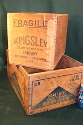 Antique 2 Wood Boxes - Libby's (17'x 13'x 9'H) & Kingsley (9'x 14'x 10'H)  (332)