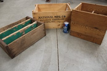 Antique 3 Wood Boxes - High Rock, National Hardware & Other  (334)