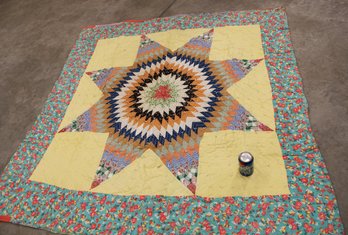 Antique 2 Sided Machine & Hand Stitched '8 Pointed Star' Quilt, 63'x 66'   (334)