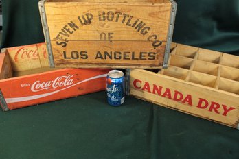 3 Wood Soda Crates - Coca Cola, 7 Up & Canada Dry   (337)