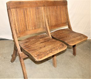 3 Of 3 Sets Of Wood 2 Seat Folding Deck Chairs, 37'X 3`'H, Ca 1920's  (339)
