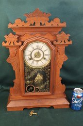 Antique New Haven, Black Walnut, Eastlake  Kitchen Clock, Working, Ca 1900, 15x5x22'H (340)