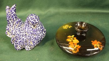 Antique Weller Louwelsa 6'd Vase W/glaze Bubble & Ceramic Chicken  (343)