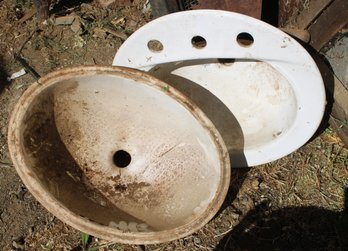 2 Oval Antique Porcelain Sinks  (343)