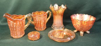Antique 6 Pcs Marigold Carnival Glass  (344)