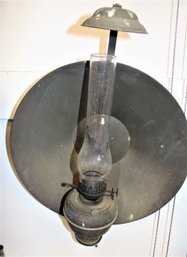 All Brass Double Burner Hanging Lamp W/chimney, Brass Reflector & Smoke Bell, England, 17'x 25'   (345)