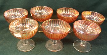 7 Matching Marigold Carnival Glass Sherbets 'twist'  (345)