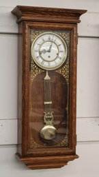 Vintage  Oak Spring Driven Wall Regulator Clock, Time&Strike, Key&Pendulum, Working (346)