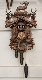 Vintage Ornately Carved W German Hanging Black Forrest 3 Weight Cuckoo Clock, 12'x 10'x 24'H  (348)