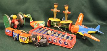 6 Old Toys - 1950 Hubley Airplane, 2 Pull Toys-(Whirley Tinker) More(34)