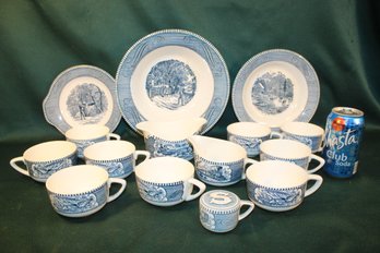 15 Pcs. Currier & Ives 'Early Winter' Porcelain Dinnerware  (350)