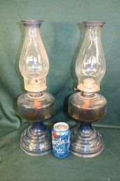 2 Glass Oil Lamps With Chimneys  (351)
