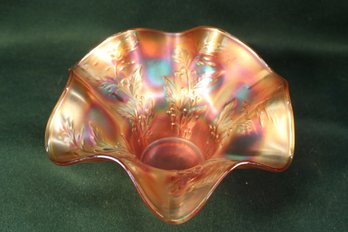 Antique 'Holly Sprig' Carnival Glass Bowl 1910, 6'x 3'H  (351)