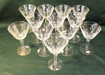 Vintage Matching Set Of 12 Etched Clear Glass Stems  (352)