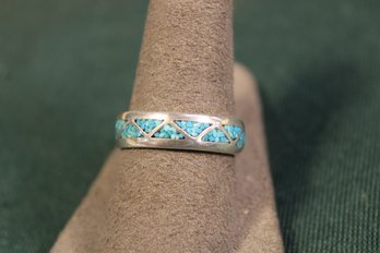 Native American Sterling & Turquoise Finger Ring, Size 9  (352)