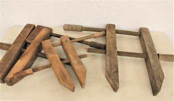 Antique  3 Large Wooden Carpenter's Clamps, 14', 18', 20'  (353)