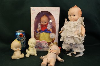 5 Kewpie Dolls - Snow White, Cameo Hard Plastic, Porcelain And 2 Soft Plastic  (354)