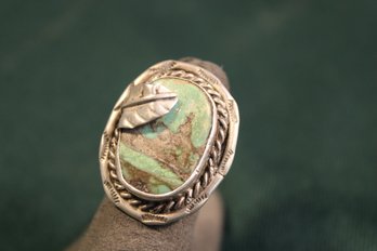 Native American Sterling & Turquoise Finger  Ring, Size 4.5 (354)