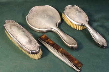 4 Pc Monogramed Silver Plate Dresser Set (Comb Is Missing A Few Teeth)  (356)