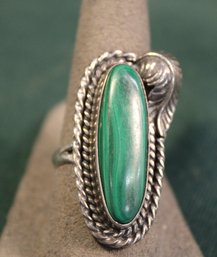 Native American Sterling & Malachite Ring, Size 9.5  (356)