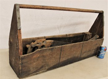 Antique Wooden Tool Carrier W/ 3 Saws & Misc. Tools, 35'x 8'x 17'  (356)