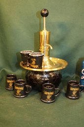 Vintage Liquor Pump Server & 6 Ceramic Small Shot Mugs, 7'x 12'H  (358)