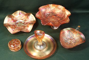 Antique 5 Pcs Marigold Carnival Glass - (358)