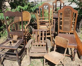 Antique Chair Lot - Set Of 3 & Set Of 4, 2 Child's, Office Chair Base, More  (358)