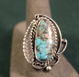 Native American Sterling & Turquoise Finger Ring, Size 10.5  (358)